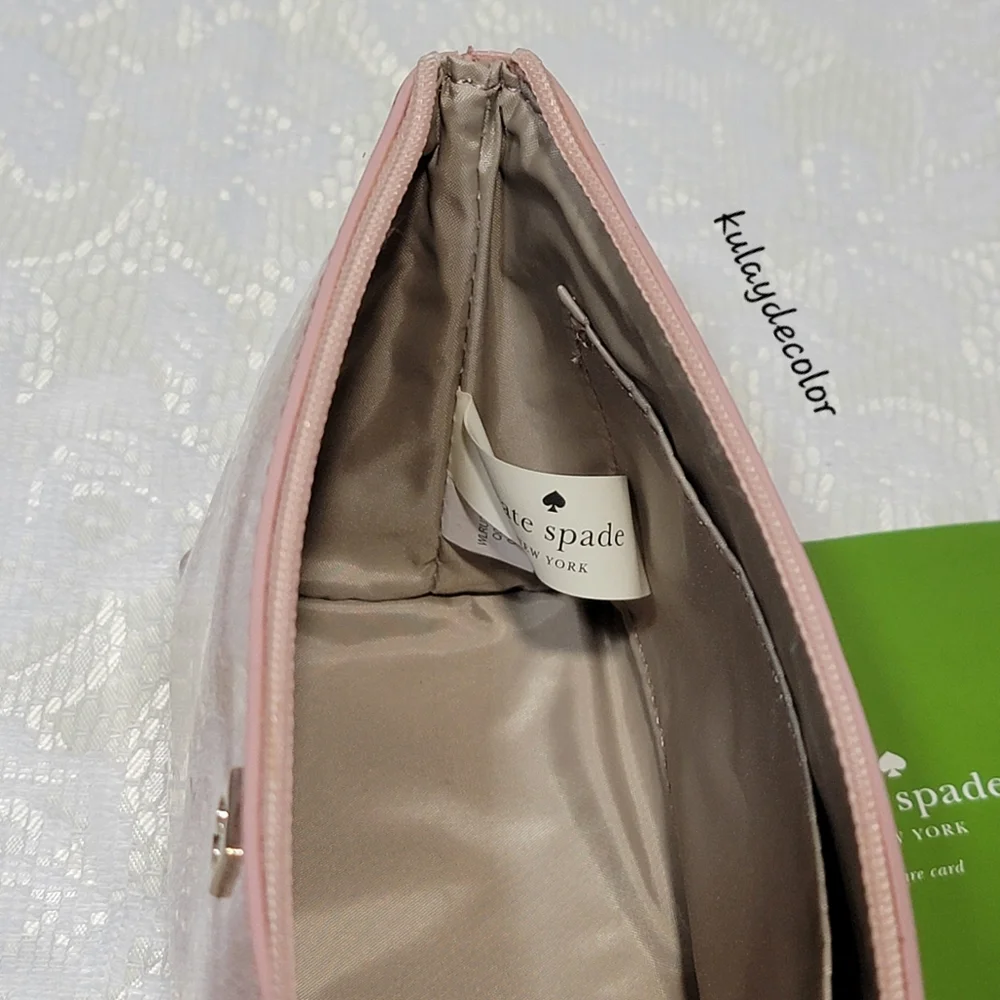Kate Spade Clutch Makeup Bag Little Shilo Rose Gold Glitter Cosmetic Pouch NWT